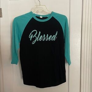 Black and Teal 'Blessed' Raglan Shirt